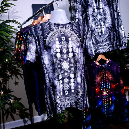 Sacred Geometry  Grey/ White Sublimation AOP Crew - Yantrat Design
