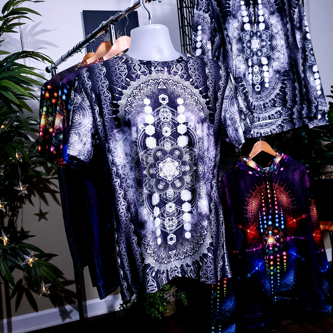 Sacred Geometry  Grey/ White Sublimation AOP Crew - Yantrat Design