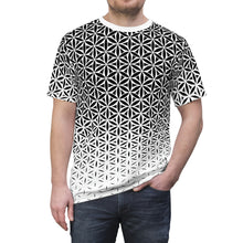 Load image into Gallery viewer, Flower Of Life Geo Gradient AOP Crew Black &amp; White