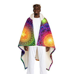 Chromatic Bloom Hooded Sherpa Fleece Blanket