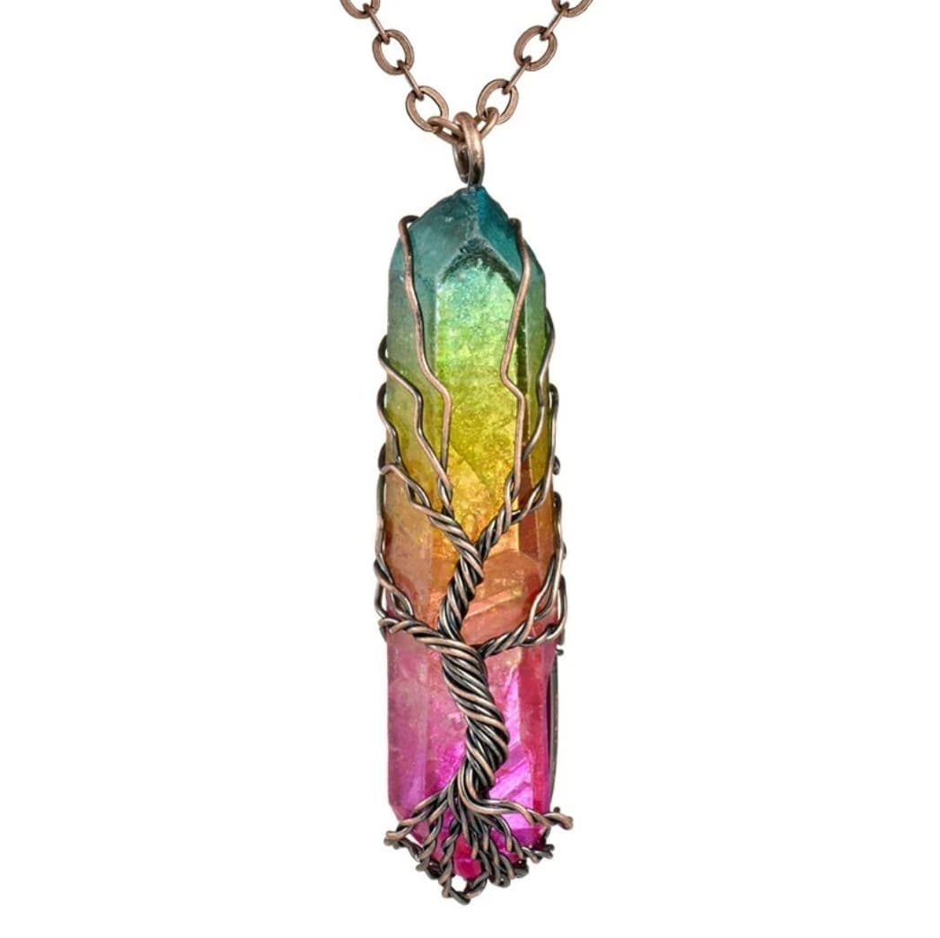 7 Chakra Rainbow Stone Tree Of Life Pendant Necklace