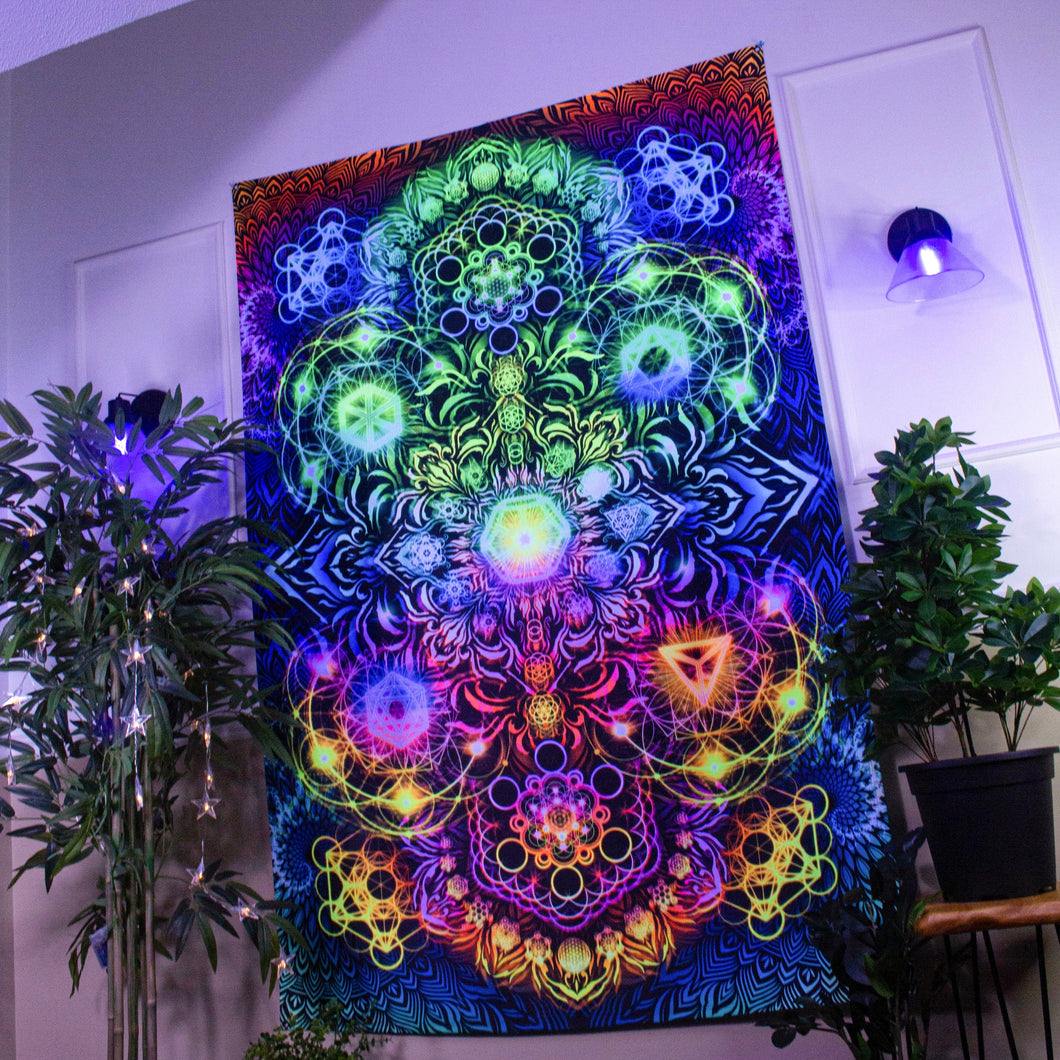 Elements Rainbow Neon UV Tapestry - Yantrart Design