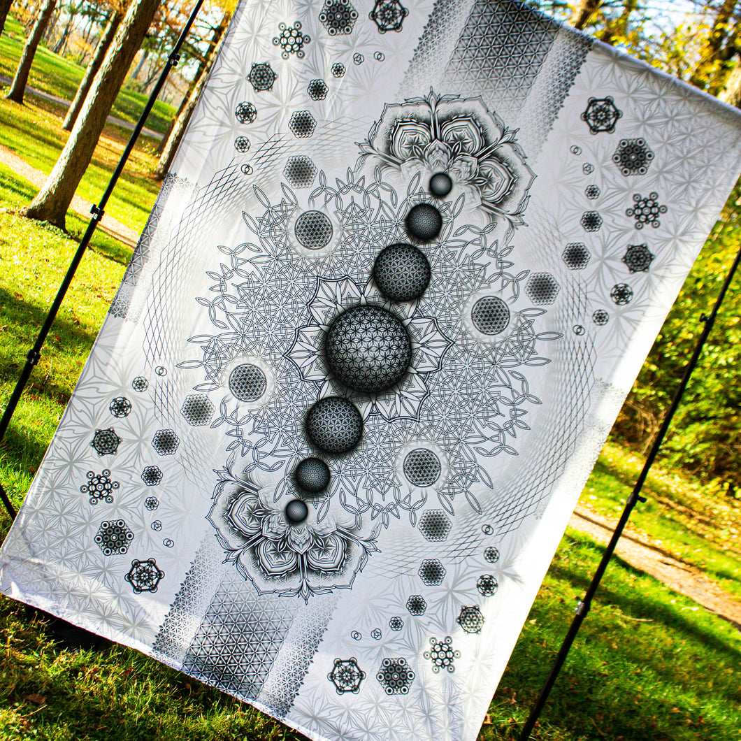 Psychedelic Mandala White Digital Tapestry