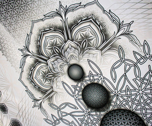 Psychedelic Mandala White Digital Tapestry