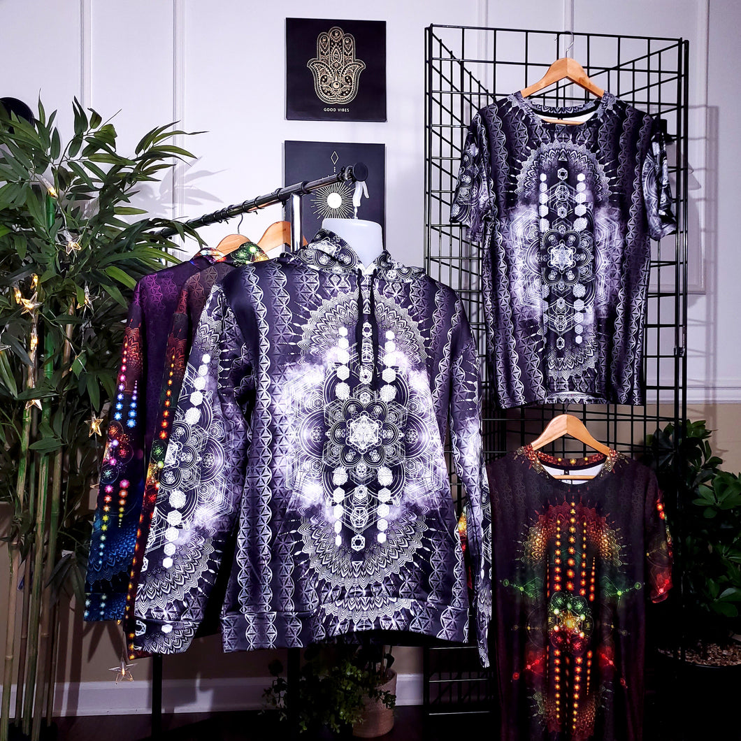 Sacred Geometry Hoodie Grey & White