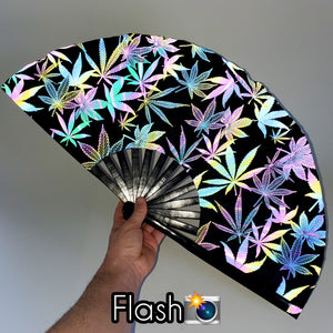 Iridescent 13" in Folding Bamboo Hand Fan Flash-Reflective - 3 Variations