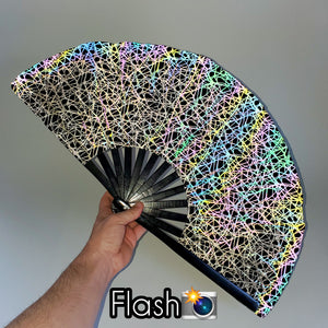 Iridescent 13" in Folding Bamboo Hand Fan Flash-Reflective - 3 Variations