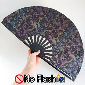 Iridescent 13" in Folding Bamboo Hand Fan Flash-Reflective - 3 Variations