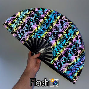 Iridescent 13" in Folding Bamboo Hand Fan Flash-Reflective - 3 Variations