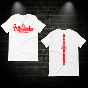 Truth Seeker Red On White T-Shirt