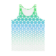 Load image into Gallery viewer, Flower Of Life Green, Blue, &amp; White Sublimation Tank Top
