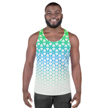 Load image into Gallery viewer, Flower Of Life Green, Blue, &amp; White Sublimation Tank Top